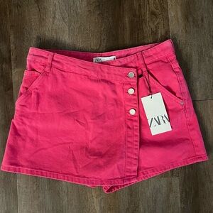 ZARA Bright Pink Denim Skort with Button Detail